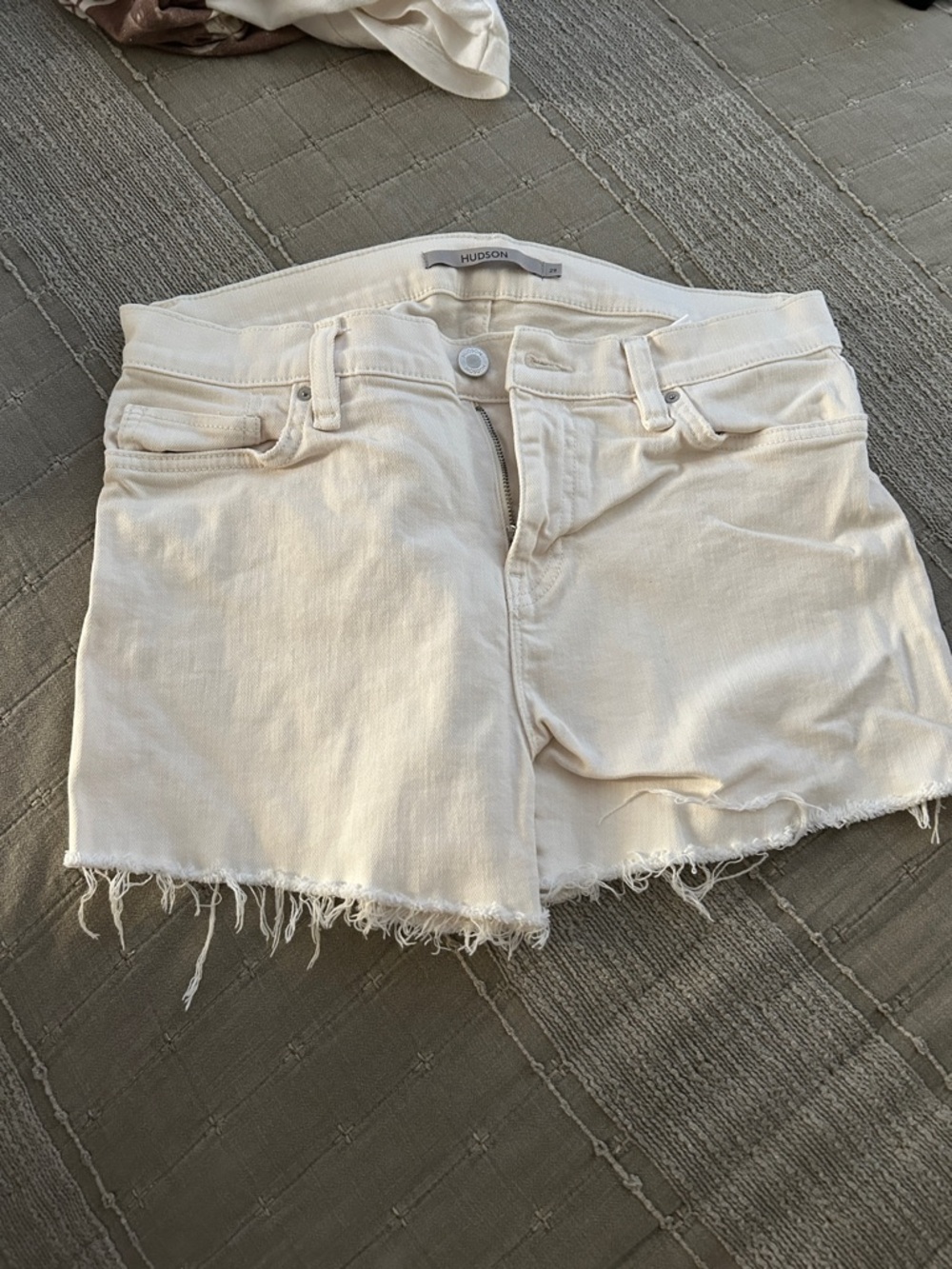 Hudson Jeans Cream Frayed Denim Cutoff Shorts